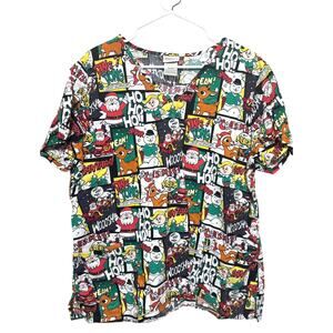 Women's Rudolph Scrub Top XL Cartoon Christmas Hermey the dentist Santa Frosty